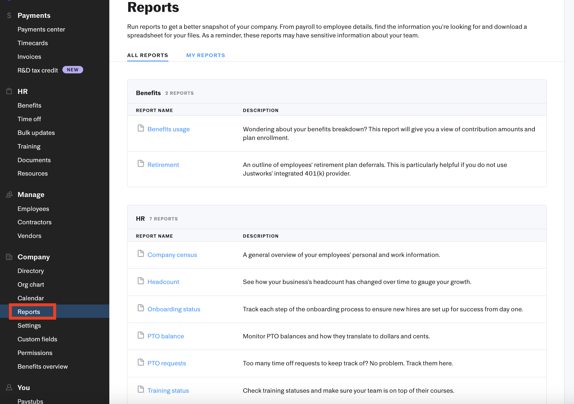 Reporting by Justworks – Justworks Help Center